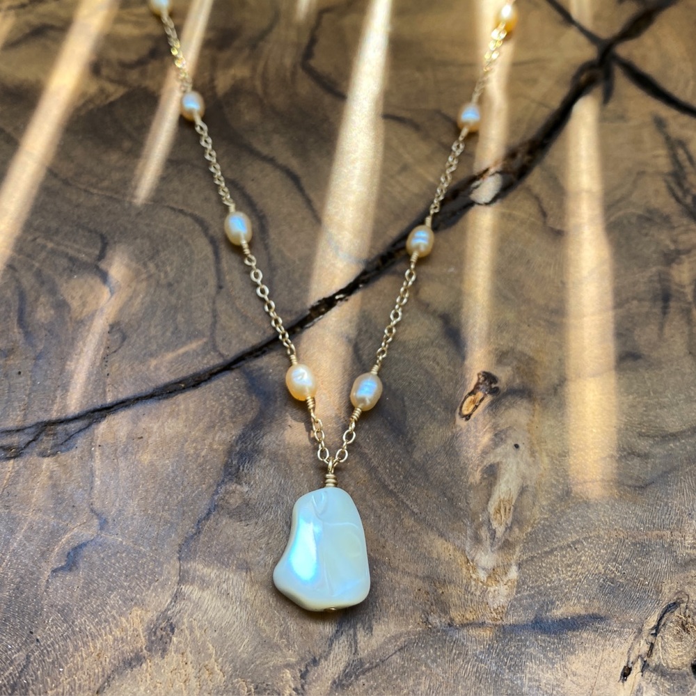 SOLD• Pearl and Necklace on Gold chain.